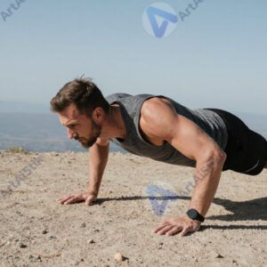 Человек выполняет упражнение «альпинист» в упоре лёжа.