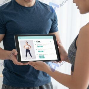 Фитнес‑тренер держит планшет