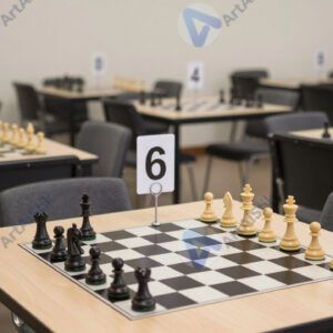 Шахматный зал с множеством столов