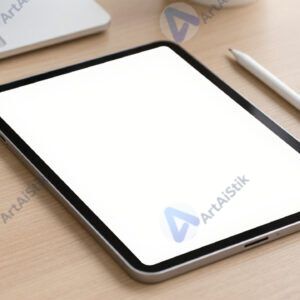 Планшет с электронным блокнотом и стилусом на рабочем столе.