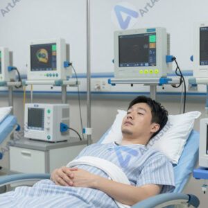 Современная палата интенсивной терапии с мониторами и аппаратами ИВЛ.