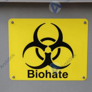 Контейнер для биологических отходов с жёлтой маркировкой Biohazard.