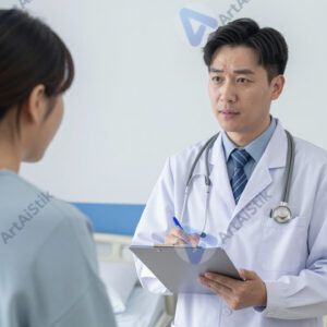 Лечащий врач беседует с пациентом в палате