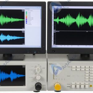 Спектрограммы и графики на экране научного прибора.