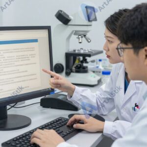 Учёные обсуждают результаты эксперимента у монитора.