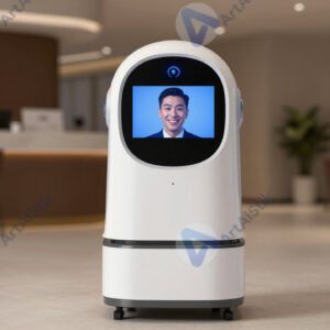 Белый сервисный робот в холле отеля