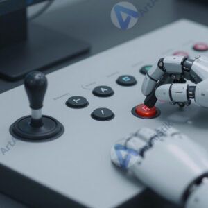 Панель управления роботом с джойстиками и кнопками.