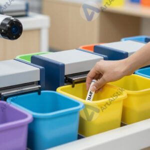 Робот‑сортер раскладывает игрушки по цветным контейнерам.