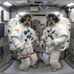 Космонавты внутри модуля станции