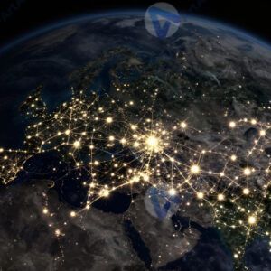 Спутниковый снимок ночной Земли с огнями городов.