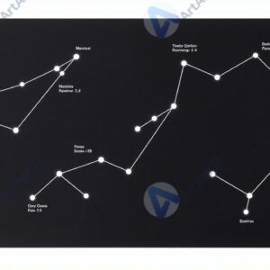 Схема созвездий нанесена на тёмный плакат с подписями.