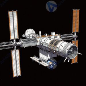 Иллюстрация орбитальной станции на орбите Луны.