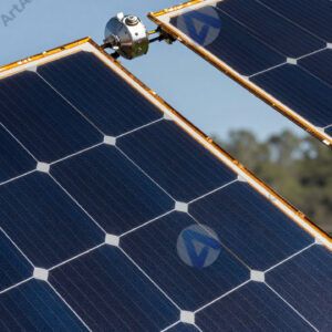 Деталь солнечной панели космического аппарата крупным планом.