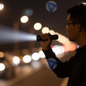 Bokeh‑огни позади силуэта человека