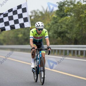 Байкер в спортивном комбинезоне на трассе