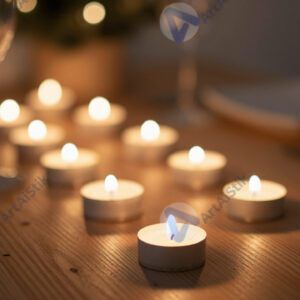 Bokeh от маленьких свечей на праздничном столе