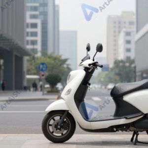 Скутер припаркован возле офисного здания