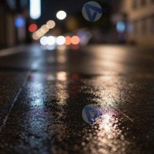 Bokeh от отражения огней в мокрой мостовой.