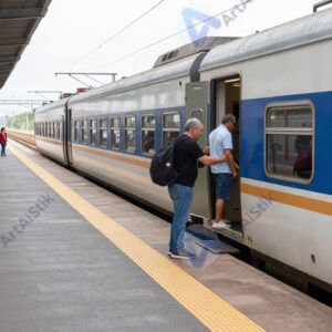 Железнодорожный поезд на перроне