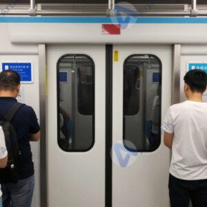 Люди заходят в поезд метро