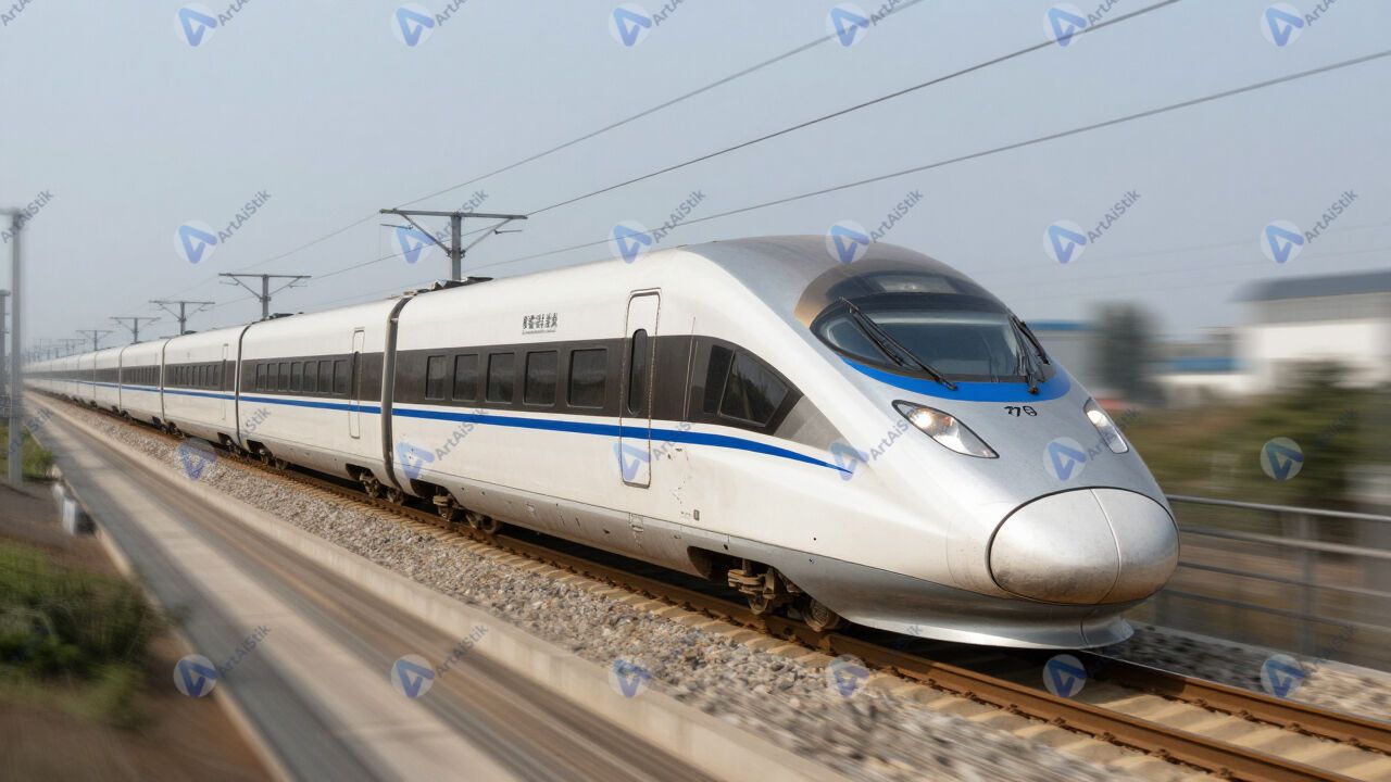 Современный скоростной поезд на высокоскоростной линии. Современный скоростной поезд на высокоскоростной линии.