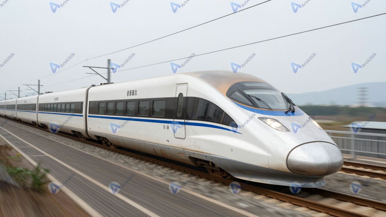 Современный скоростной поезд на высокоскоростной линии. Современный скоростной поезд на высокоскоростной линии.