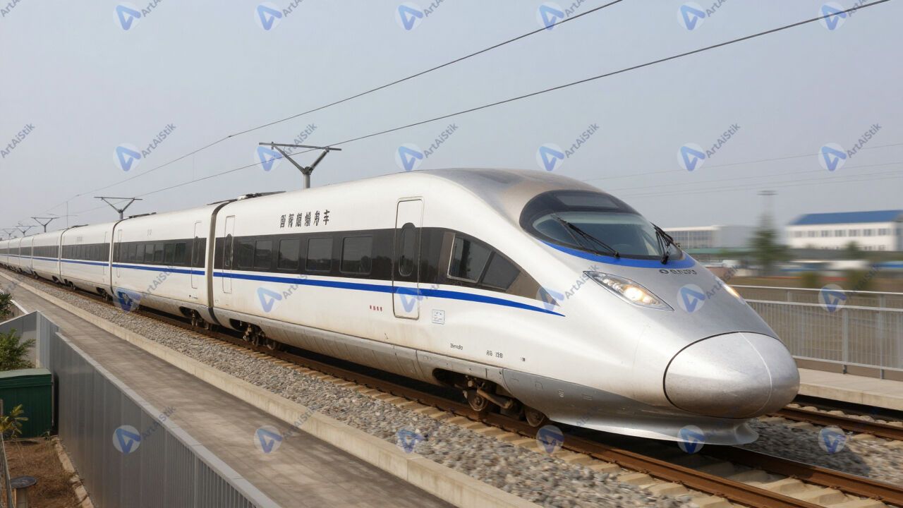 Современный скоростной поезд на высокоскоростной линии. Современный скоростной поезд на высокоскоростной линии.