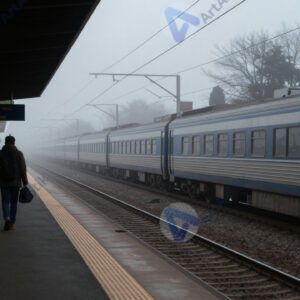 Платформа электрички в тумане