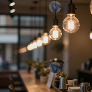 Ряд уличных гирлянд в кафе