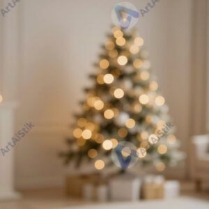 Нежный золотистый bokeh на фоне праздничного интерьера.