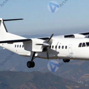 Турбовинтовой самолёт в полёте над горами.