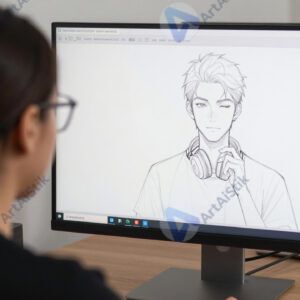 Цифровой художник за монитором