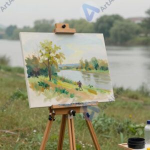 Художник рисует пейзаж на пленэре