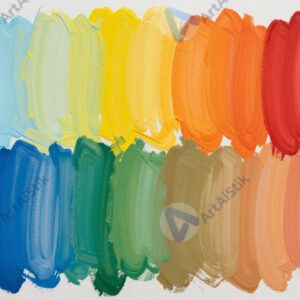 Палитра акрила и холст с абстрактными мазками ярких цветов.