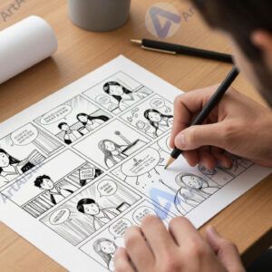 Художник‑иллюстратор за столом