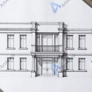 Рисунок архитектурного фасада на кальке