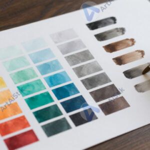 Лист с цветовой палитрой и выкрасками оттенков кистью.