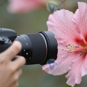 Фотограф снимает макро цветка