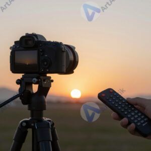 Камера на штативе снимает таймлапс заката