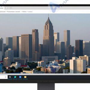 Панорама города на экране монитора