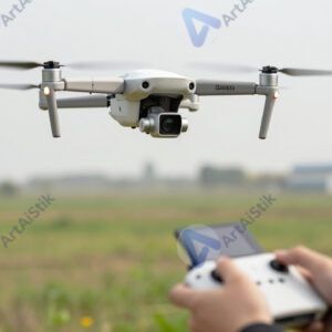 Дрон с камерой летит над полем