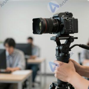 Камера на стедикаме снимает движение по офису.