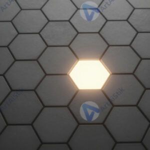 Сетка шестиугольников с одним выделенным ярким элементом.