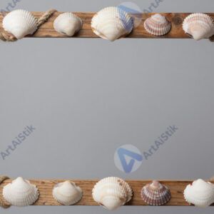 Деревянная рамка декорируется верёвкой и ракушками.