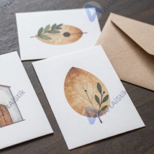 Стол с готовыми открытками ручной работы и конвертами.