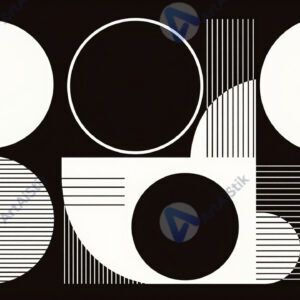 Геометрический постер с кругами и линиями в минималистичном стиле.