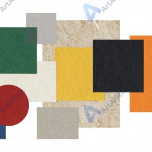 Абстрактный коллаж из вырезанных цветных фигур и текстур бумаги.