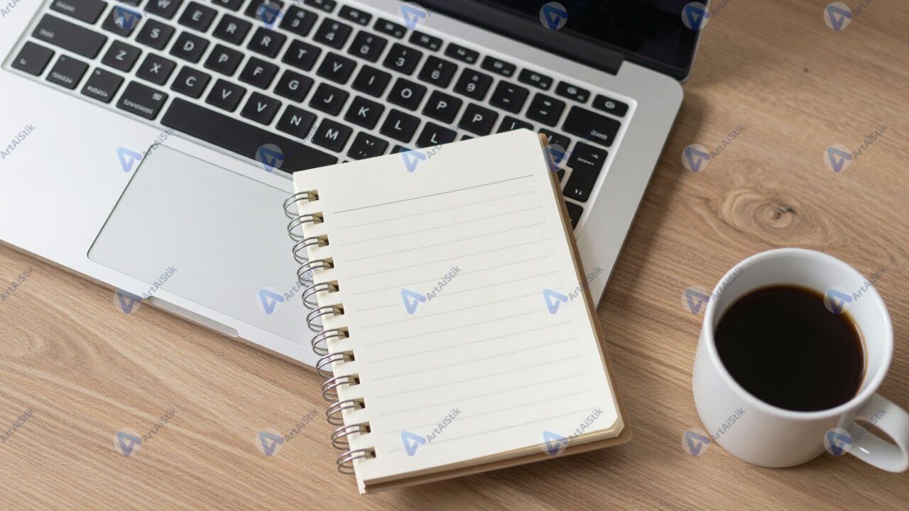 Рабочий стол с ноутбуком, блокнотом и чашкой кофе. Рабочий стол с ноутбуком