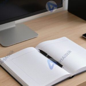 Стол с монитором и бумажным ежедневником