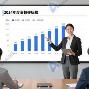 Оратор на корпоративном собрании показывает итоги года.